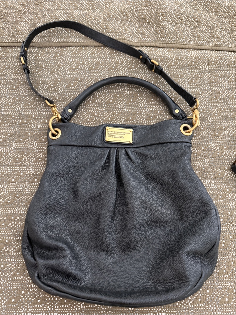 Marc by Marc Jacobs Black Pebbled Leather Shoulder Bag with Gold Hardware